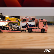 1/64 Shadow Pro 梅赛德斯-奔驰 Actros 双层拖车带雷克萨斯LFA #23 粉红猪合金模型车