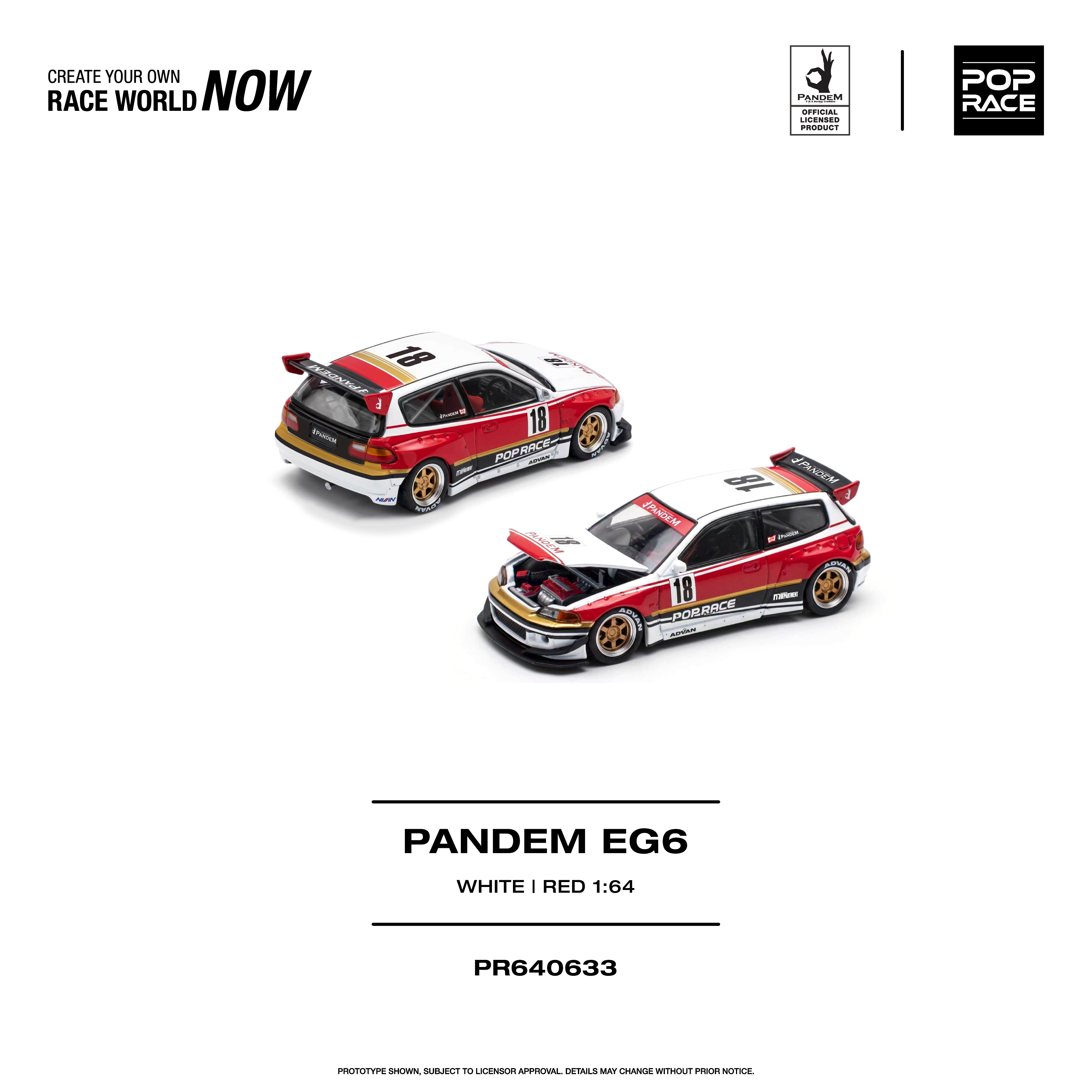POP RACE 1/64 - PANDEM EG6 WHITE/RED