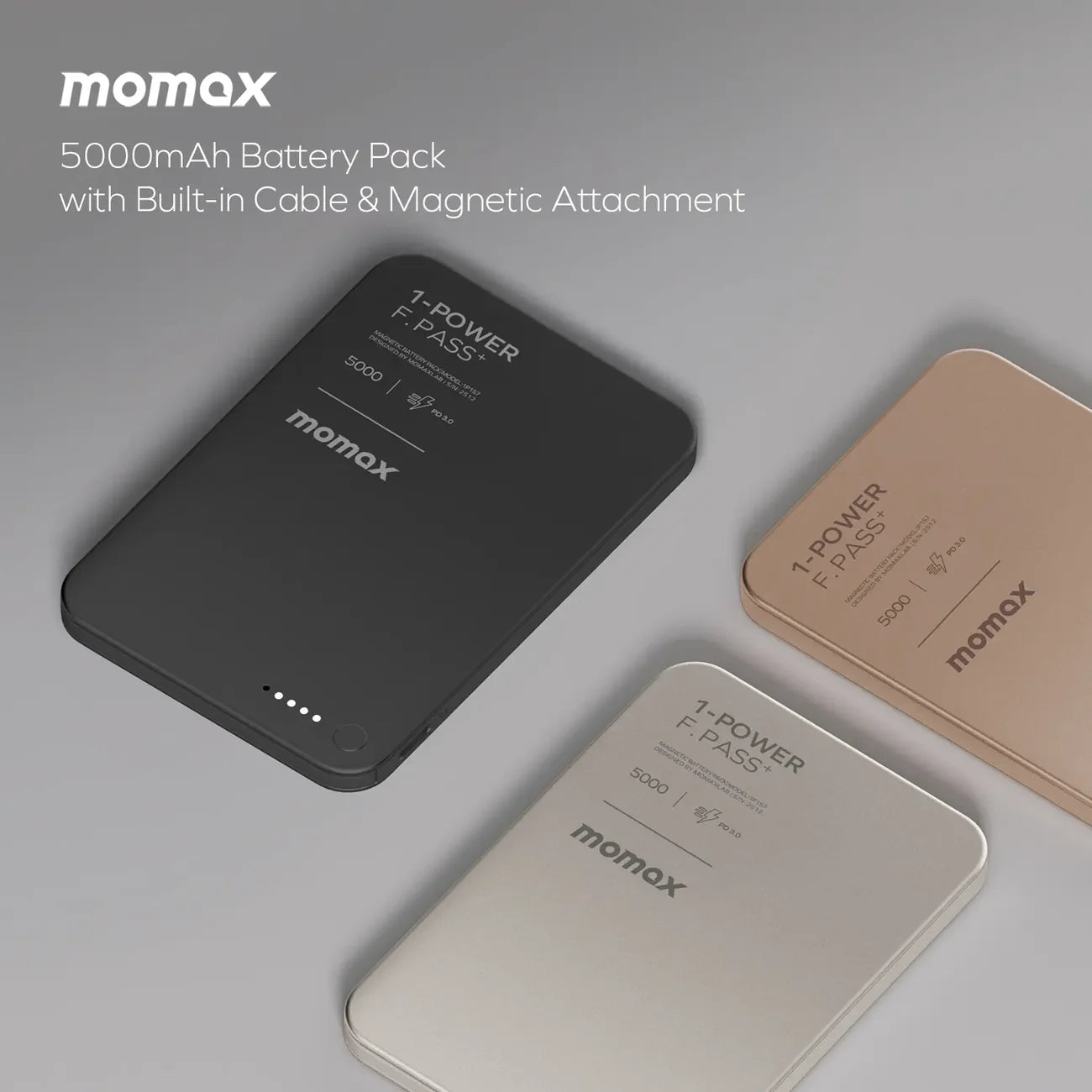1-Power F.Pass⁺ 5000mAh Magnetic Battery Pack with Built-in Cable