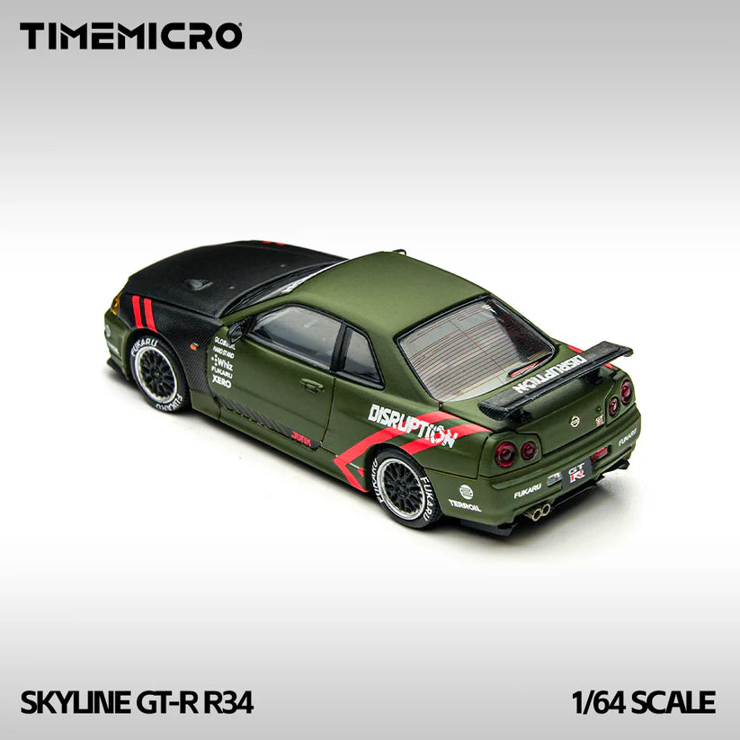 TM 1:64 Skyline GT-R R34 Matte Green Alloy Simulation Car Model