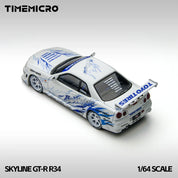 TimeMicro 1:64 天际线 GT-R R34 “漂移火焰” 白色合金仿真模型