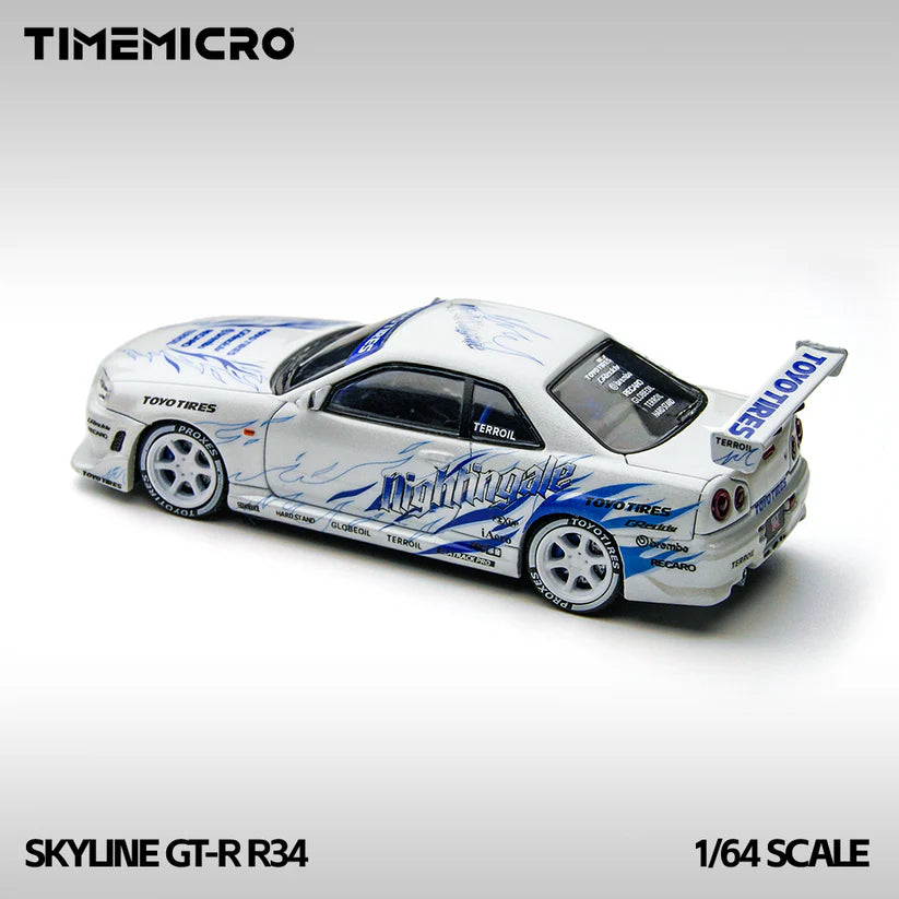 TimeMicro 1:64 Skyline GT-R R34 "Drift Flame" white alloy simulation