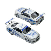 TimeMicro 1:64 天际线 GT-R R34 “漂移火焰” 白色合金仿真模型