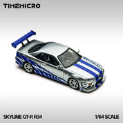 TM 1:64 天际线 GT-R R34 银蓝色合金模型车