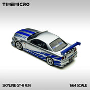 TM 1:64 天际线 GT-R R34 银蓝色合金模型车