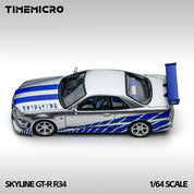 TM 1:64 天际线 GT-R R34 银蓝色合金模型车