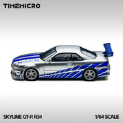 TM 1:64 天际线 GT-R R34 银蓝色合金模型车