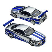 TM 1:64 天际线 GT-R R34 银蓝色合金模型车