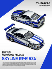 TM 1:64 天际线 GT-R R34 银蓝色合金模型车