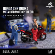 Moreart 1:64 本田CBR1100XX 金属红色摩托车女郎仿真树脂模型
