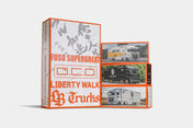 GCD 1:64 Mitsubishi Fuso Super Great Transport LBWK 3 trucks set special edition + 1 X Chase sport car included